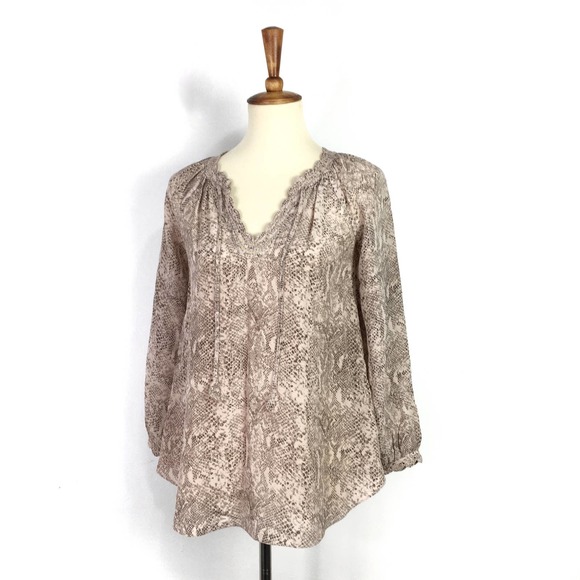 Rebecca Taylor beige tan pullover blouse snakeskin 100% Silk Size 0 or XS - Picture 1 of 9